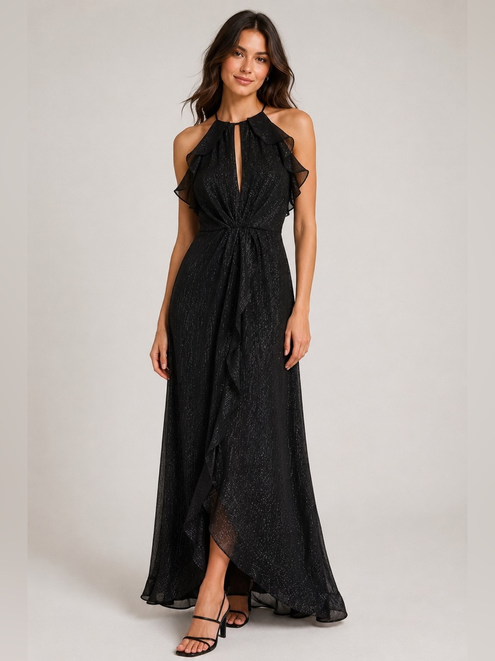 ASTR Shimmering Black High Low Feminine Halter Dress